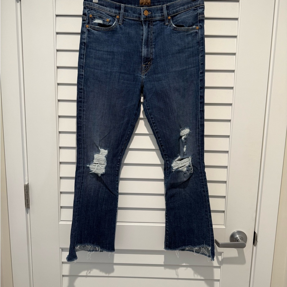 MOTHER Bootcut Jeans Medium-Dark Wash Distressed
